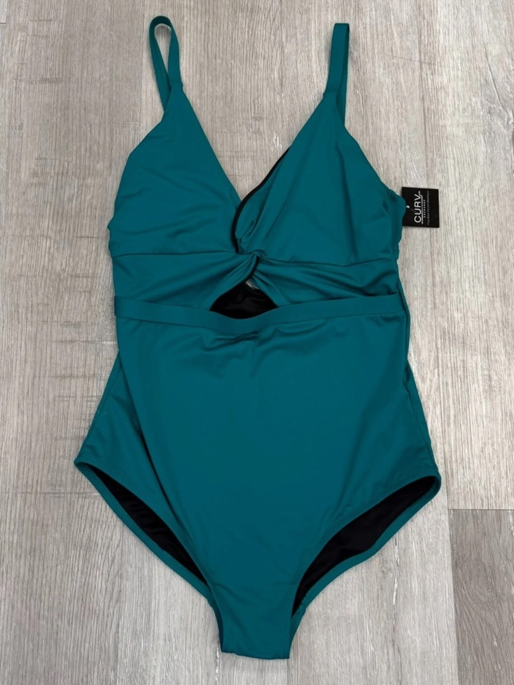 City Chic Teal Twist Front Cut Out Swimsuit - Size 14